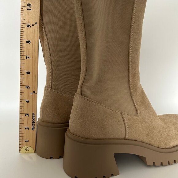 NWT STEVE MADDEN Beige Hesitant Round Toe Block Heel Genuine Leather Chelsea - Picture 9 of 10